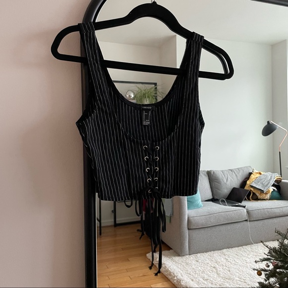 Forever 21 tie up black and white striped top - Picture 2 of 2